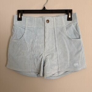 Hammies Blue Corduroy Womens Short 28" High Waist Pockets Retro Cotton Stained